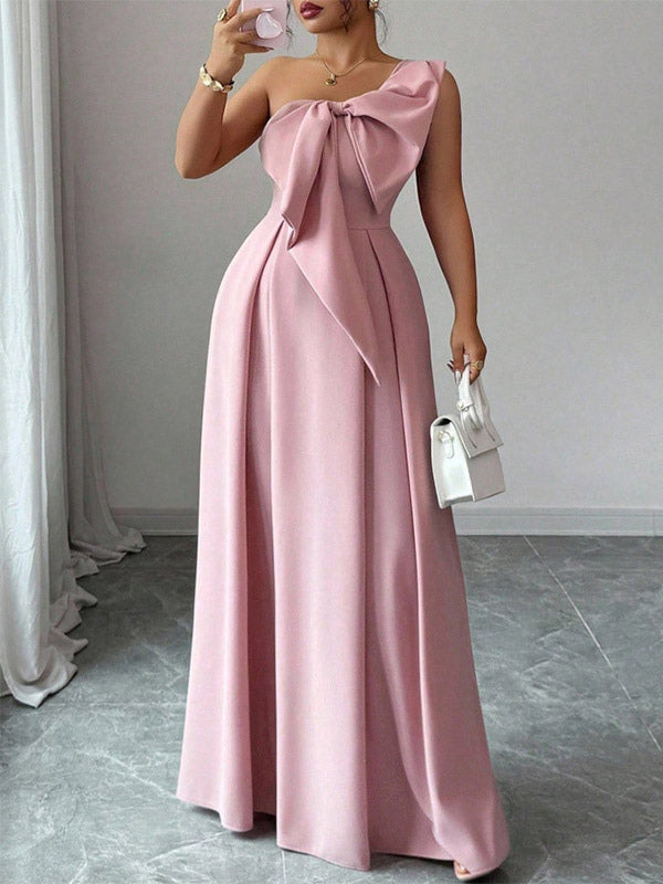 Party Dress Maxi Light Sky Blue One-Shoulder Flowers Sleeveless Asymmetrical Sweet Semi Formal Dress