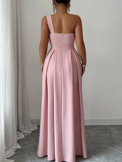 Party Dress Maxi Light Sky Blue One-Shoulder Flowers Sleeveless Asymmetrical Sweet Semi Formal Dress
