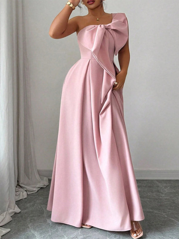 Party Dress Maxi Light Sky Blue One-Shoulder Flowers Sleeveless Asymmetrical Sweet Semi Formal Dress