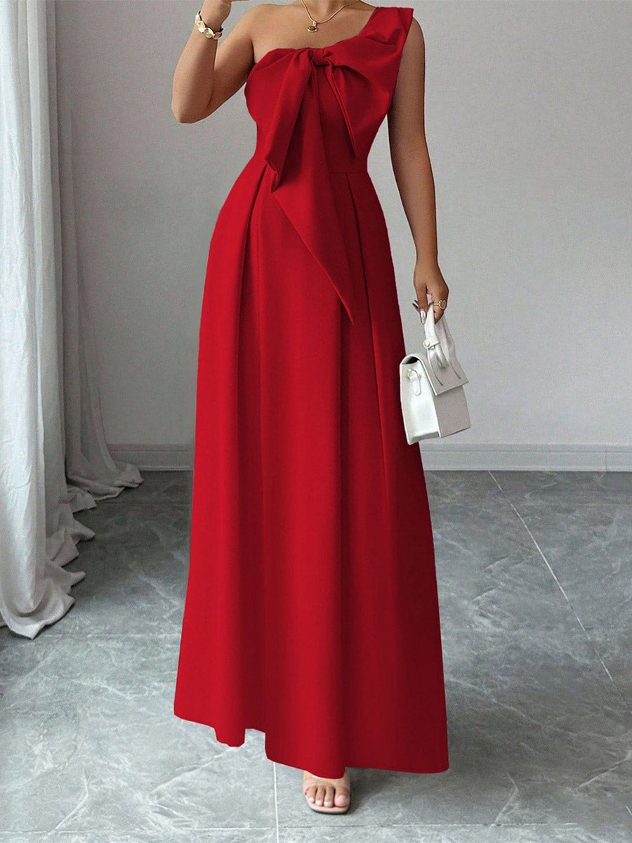 Party Dress Maxi Light Sky Blue One-Shoulder Flowers Sleeveless Asymmetrical Sweet Semi Formal Dress