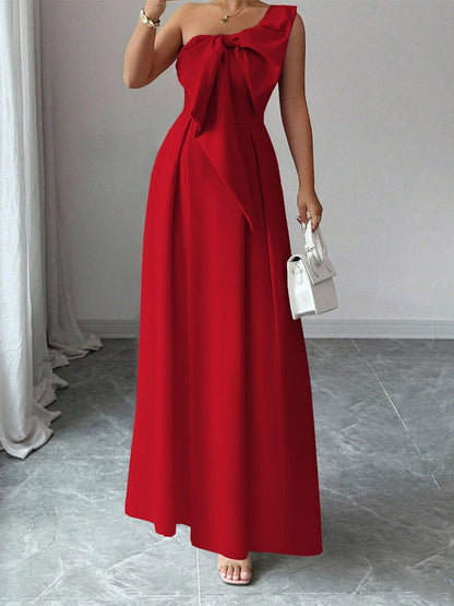 Party Dress Maxi Light Sky Blue One-Shoulder Flowers Sleeveless Asymmetrical Sweet Semi Formal Dress