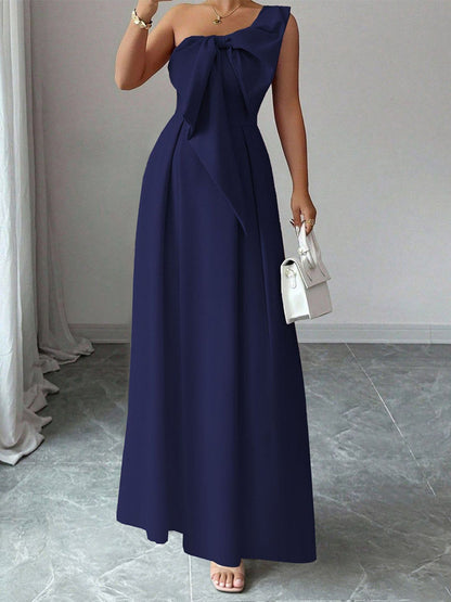 Party Dress Maxi Light Sky Blue One-Shoulder Flowers Sleeveless Asymmetrical Sweet Semi Formal Dress
