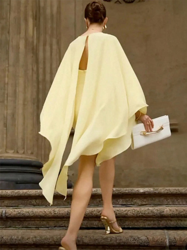 Daily Dresses Women's Mini Beige Polyester Clothes Zipper Long Sleeves Jewel Neck Dress