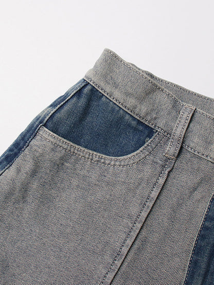 Women's Jeans Elegant Raised Waist Two-Tone Denim