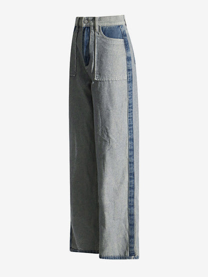 Women's Jeans Elegant Raised Waist Two-Tone Denim