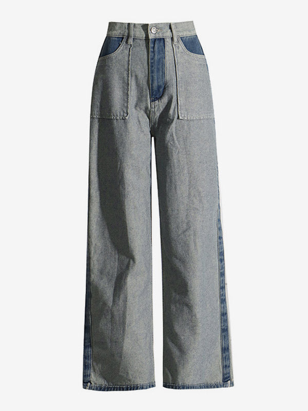Women's Jeans Elegant Raised Waist Two-Tone Denim