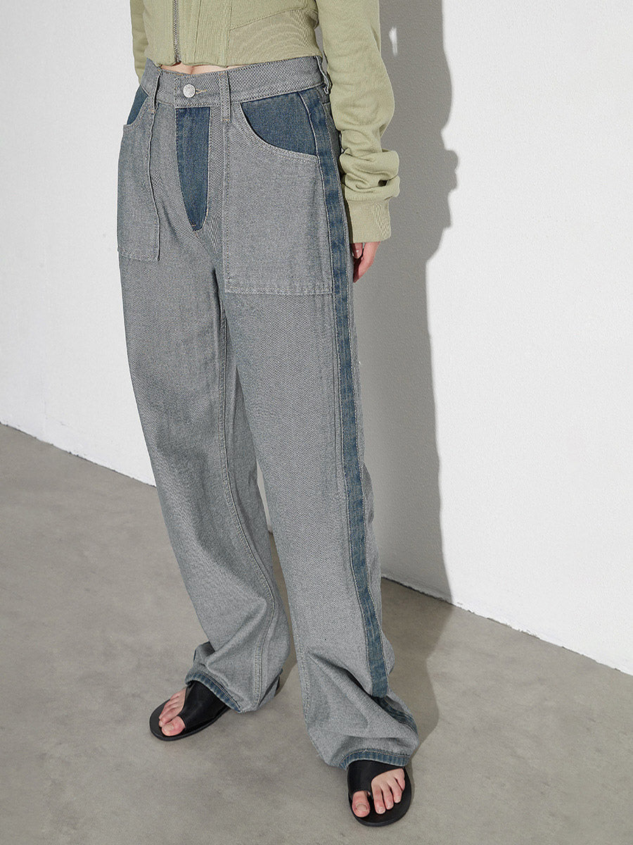 Women's Jeans Elegant Raised Waist Two-Tone Denim
