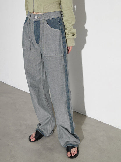 Women's Jeans Elegant Raised Waist Two-Tone Denim