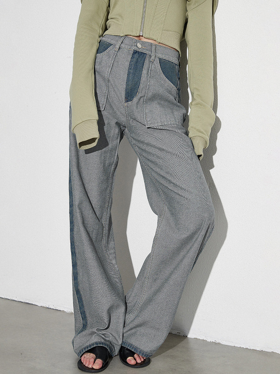Women's Jeans Elegant Raised Waist Two-Tone Denim
