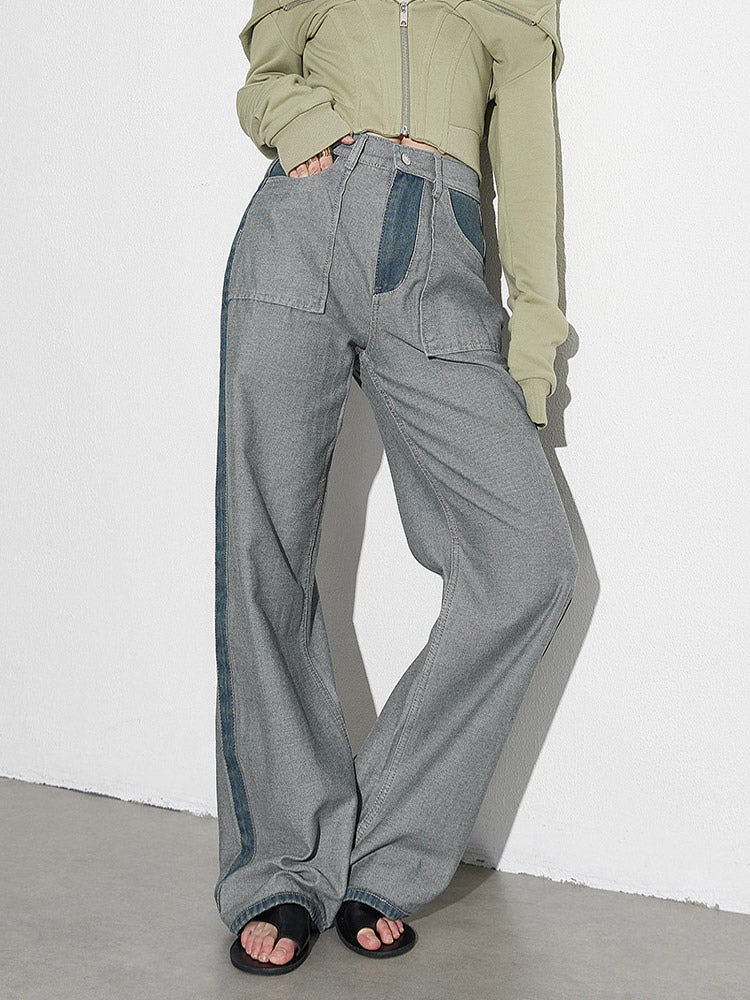 Women's Jeans Elegant Raised Waist Two-Tone Denim