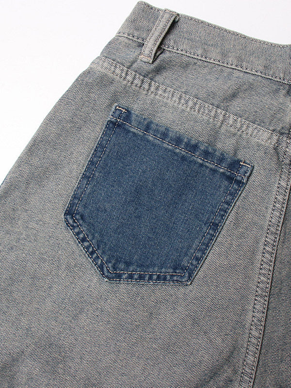 Women's Jeans Elegant Raised Waist Two-Tone Denim