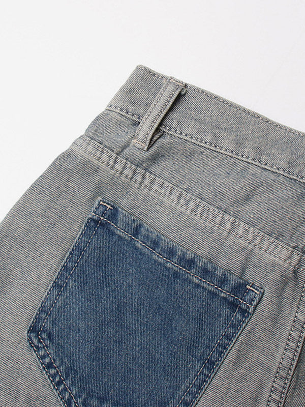 Women's Jeans Elegant Raised Waist Two-Tone Denim