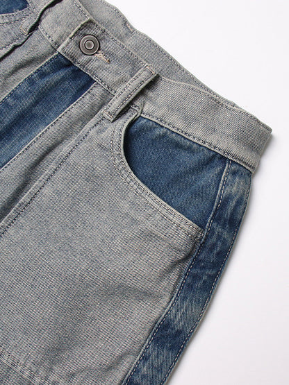 Women's Jeans Elegant Raised Waist Two-Tone Denim