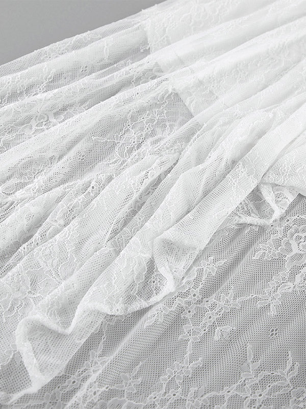 Skirts White Lace Elegant Irregular Knee Length Women's Bottoms