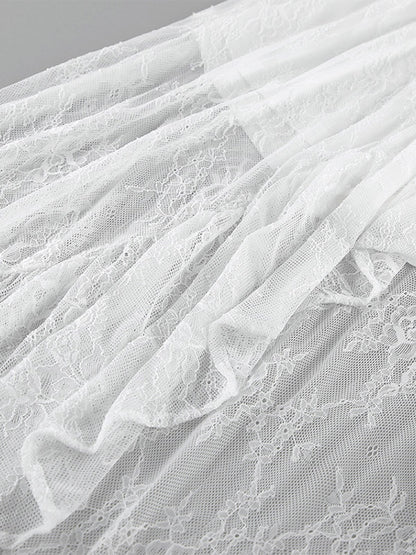 Skirts White Lace Elegant Irregular Knee Length Women's Bottoms