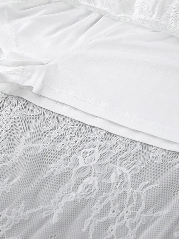 Skirts White Lace Elegant Irregular Knee Length Women's Bottoms