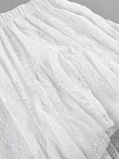 Skirts White Lace Elegant Irregular Knee Length Women's Bottoms