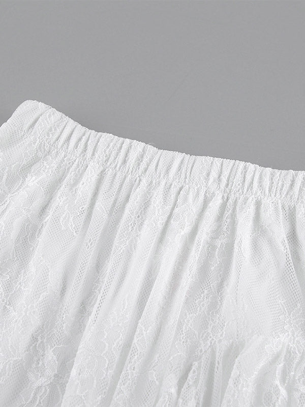 Skirts White Lace Elegant Irregular Knee Length Women's Bottoms