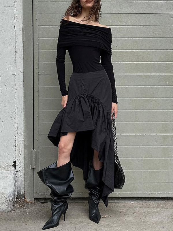 Skirts Black Irregular Short Women's Bottoms