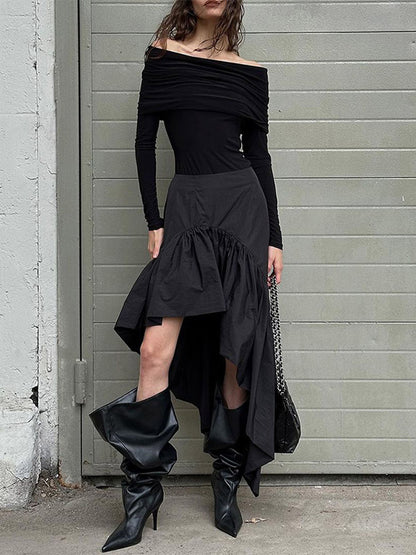 Skirts Black Irregular Short Women's Bottoms