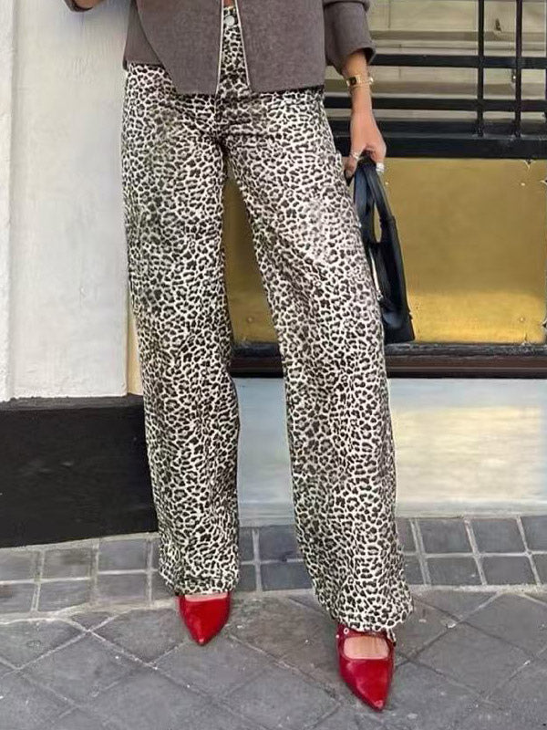 Pants Brown Raised Waist Leopard Print Trousers