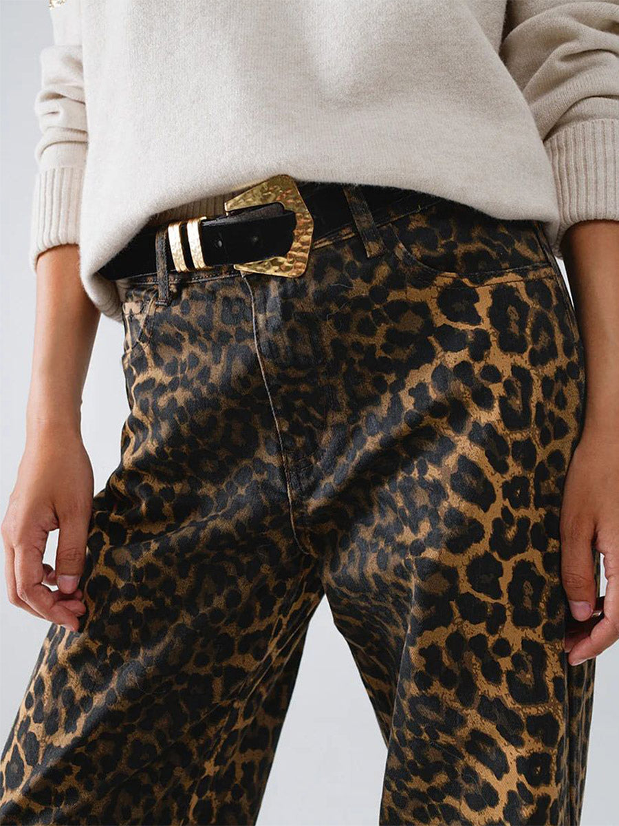 Pants Brown Raised Waist Leopard Print Trousers