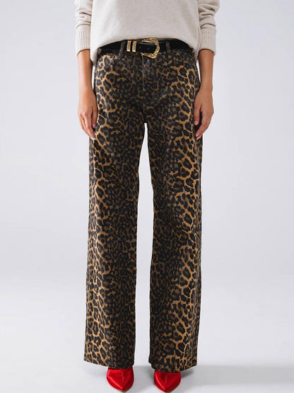 Pants Brown Raised Waist Leopard Print Trousers