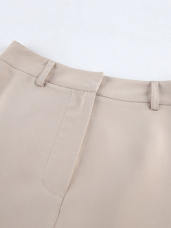 Two Piece Sets Khaki Chic Daily V-Neck Sleeveless Pant Set