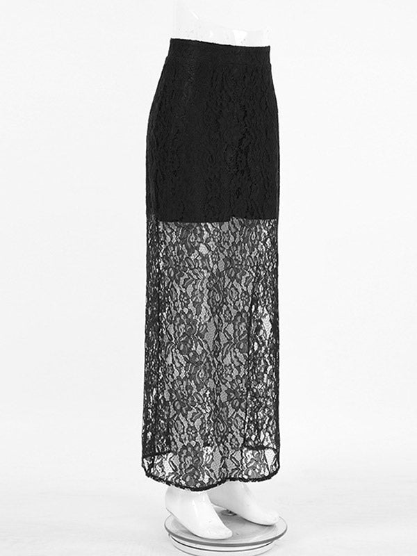 Bottom Sheer Black Cut Out Lace Raised Waist Skirt