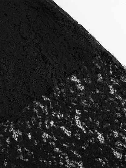 Bottom Sheer Black Cut Out Lace Raised Waist Skirt