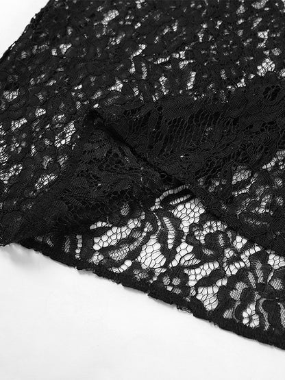 Bottom Sheer Black Cut Out Lace Raised Waist Skirt