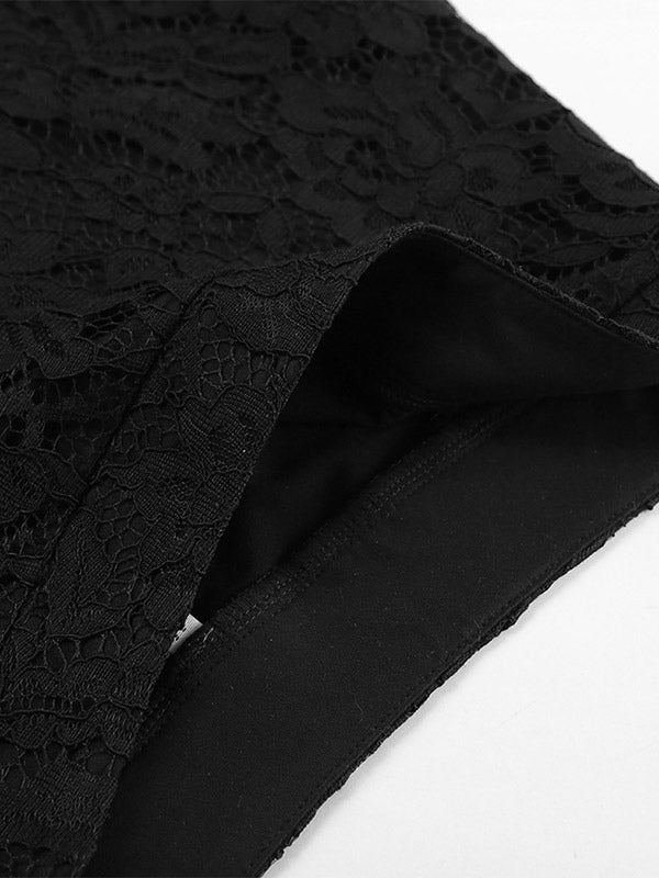 Bottom Sheer Black Cut Out Lace Raised Waist Skirt