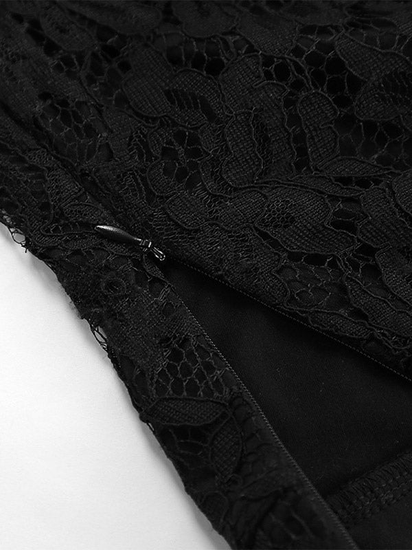 Bottom Sheer Black Cut Out Lace Raised Waist Skirt