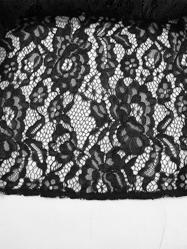 Bottom Sheer Black Cut Out Lace Raised Waist Skirt