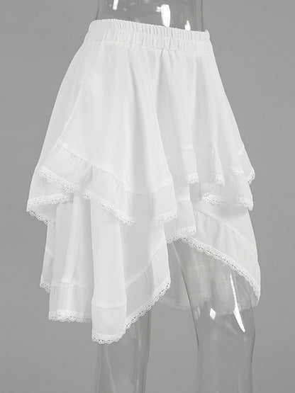 Skirts White Raised Waist Elegant Mini Women's Bottoms
