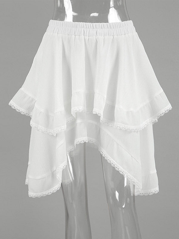Skirts White Raised Waist Elegant Mini Women's Bottoms