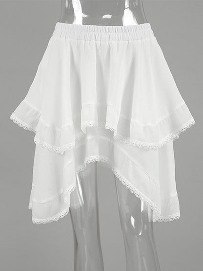 Skirts White Raised Waist Elegant Mini Women's Bottoms