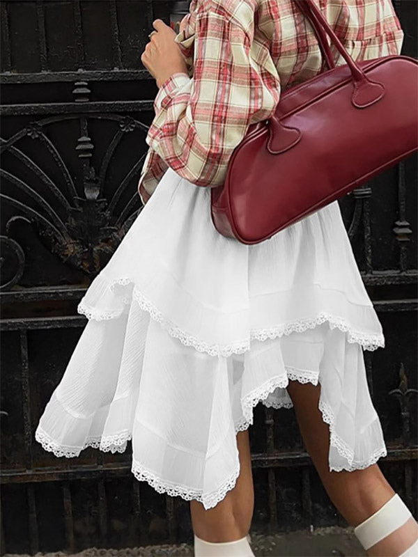 Skirts White Raised Waist Elegant Mini Women's Bottoms