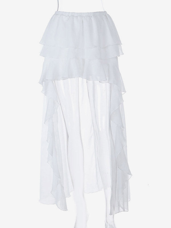 Skirts White Irregular Raised Waist Elegant Short Women's Bottoms