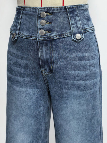 Jeans Women's Wide Sexy Cotton Casual Buttons Bottoms