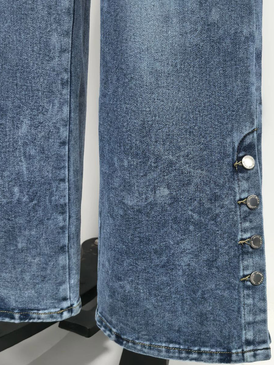 Jeans Women's Wide Sexy Cotton Casual Buttons Bottoms