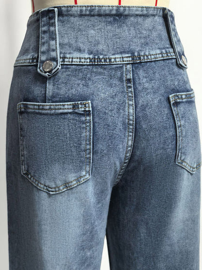 Jeans Women's Wide Sexy Cotton Casual Buttons Bottoms