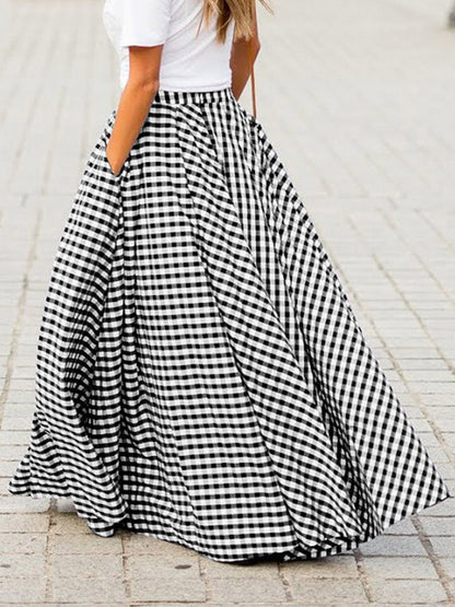 Skirts Black Plaid Casual Summer Long Women's Bottoms