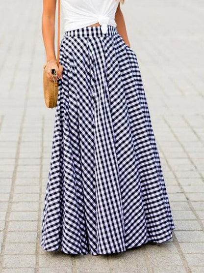 Skirts Black Plaid Casual Summer Long Women's Bottoms
