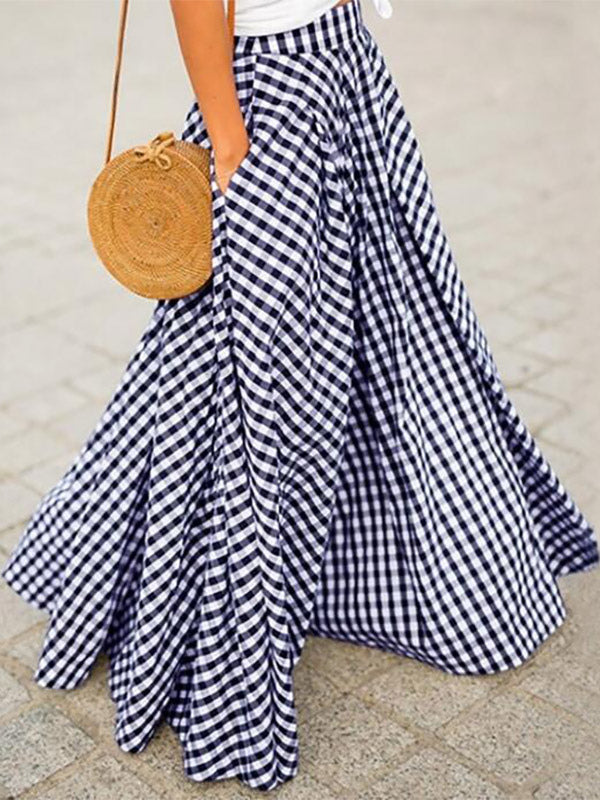 Skirts Black Plaid Casual Summer Long Women's Bottoms