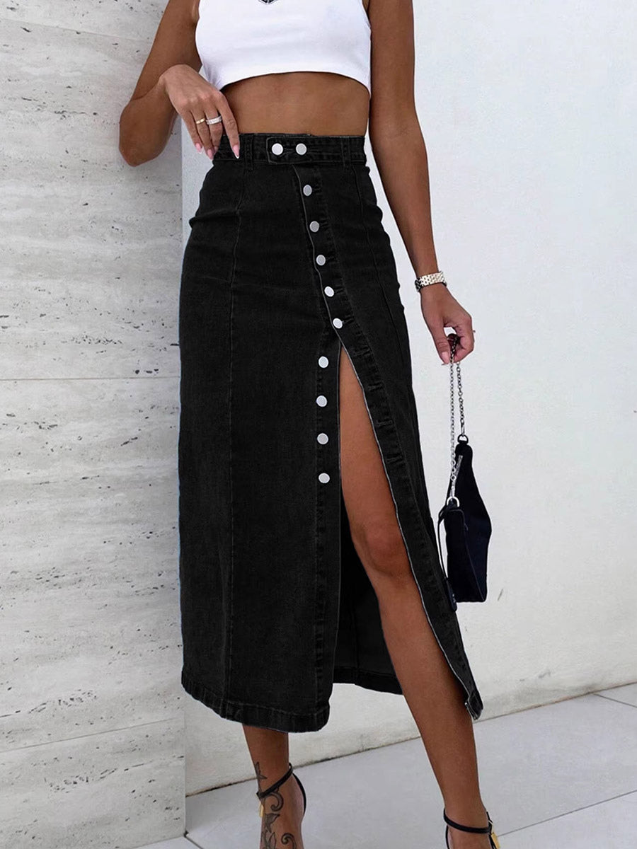 Skirts Blue Denim Casual Fall Mid-calf Length Women's Bottoms