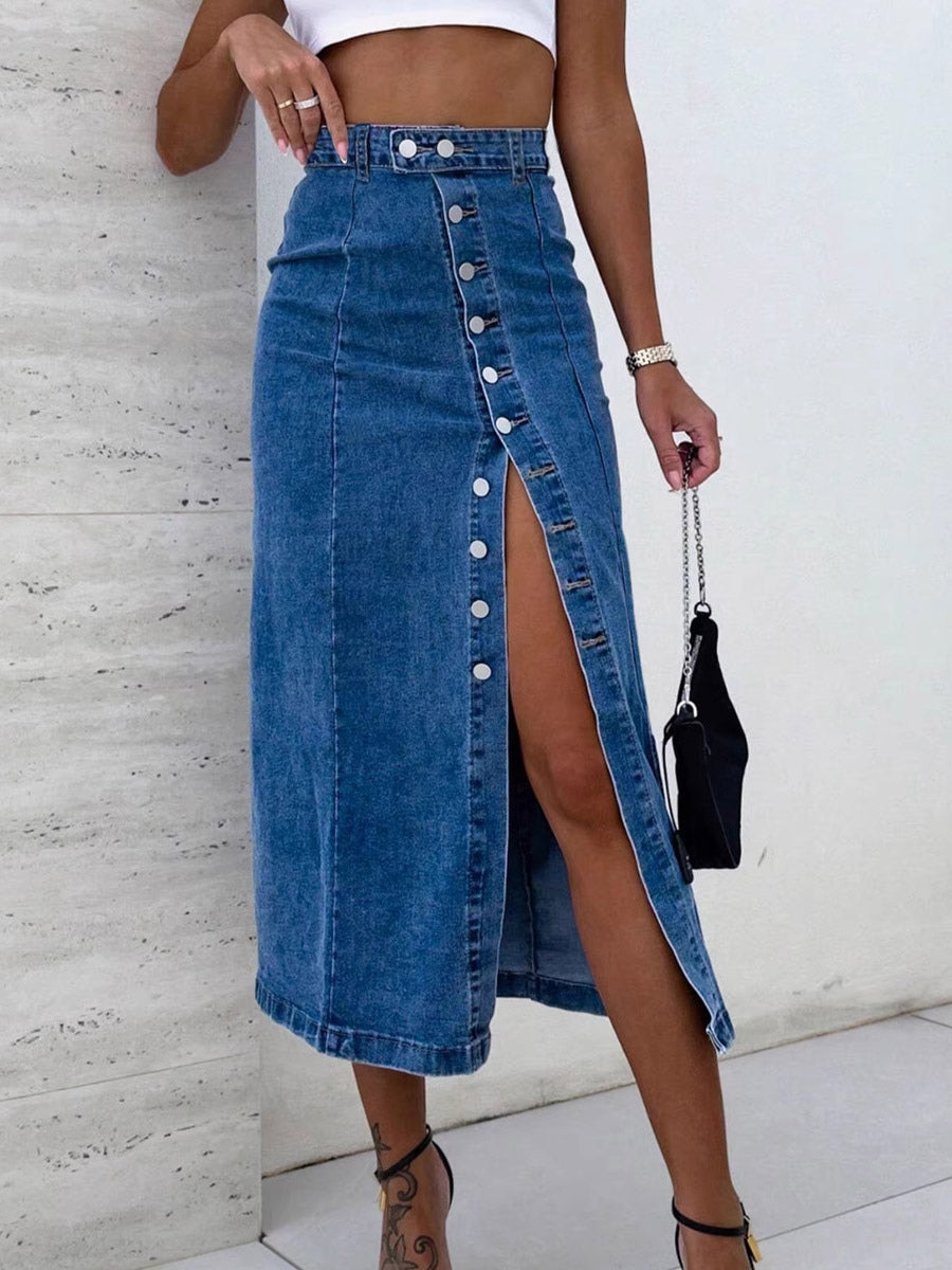 Skirts Blue Denim Casual Fall Mid-calf Length Women's Bottoms