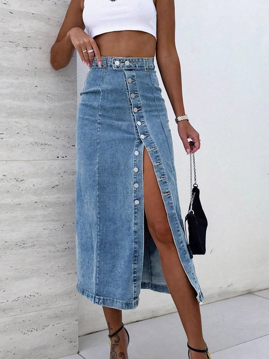 Skirts Blue Denim Casual Fall Mid-calf Length Women's Bottoms