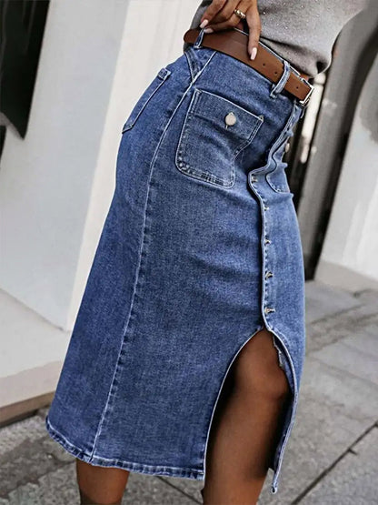 Skirts Gray Denim Casual Summer Mid-calf Length Women's Bottoms