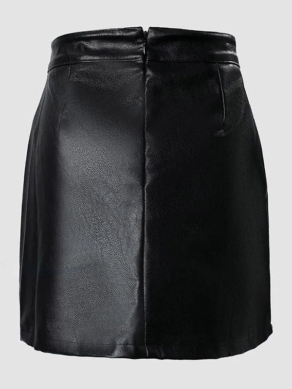 Skirts Black Raised Waist PU Leather Sexy Mini Women's Bottoms